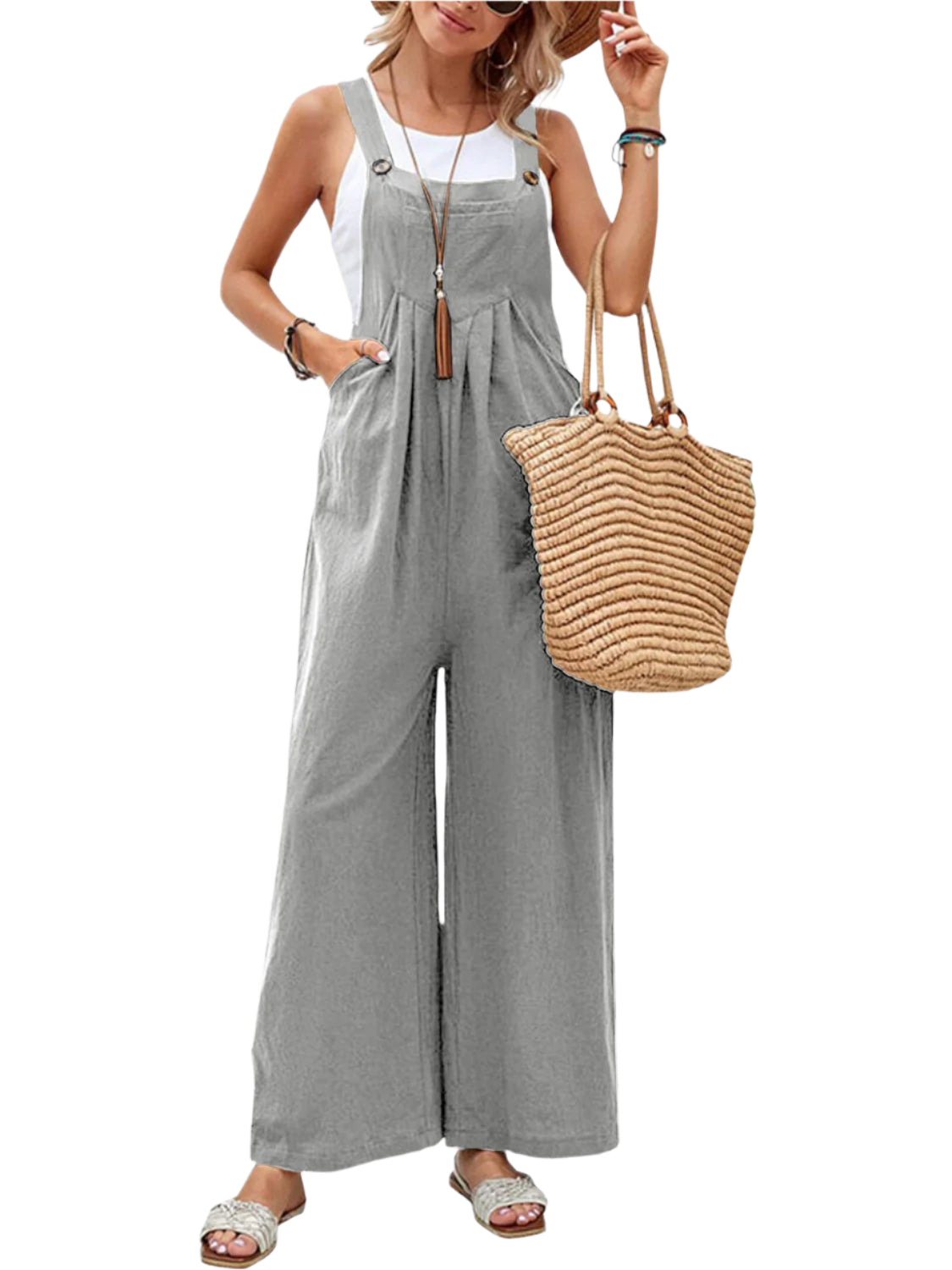 Full Size Square Neck Wide Strap Overalls