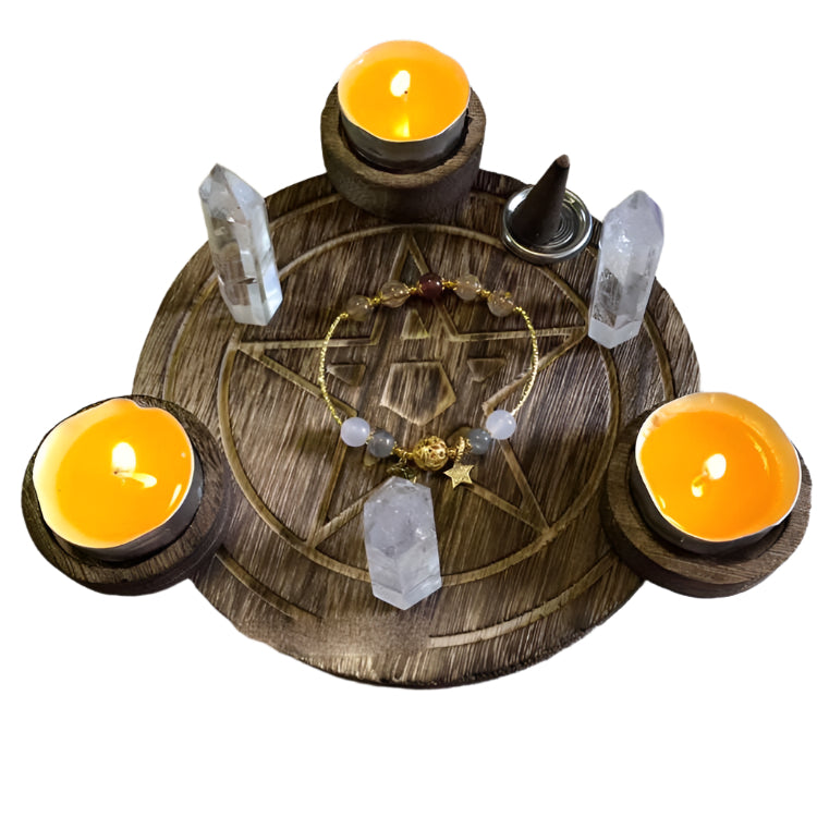 Wooden Pentagram Tea Light Candle or Sphere Holder