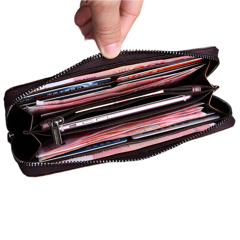 Crocodile Embossed Cowhide Leather Wallet with Strap
