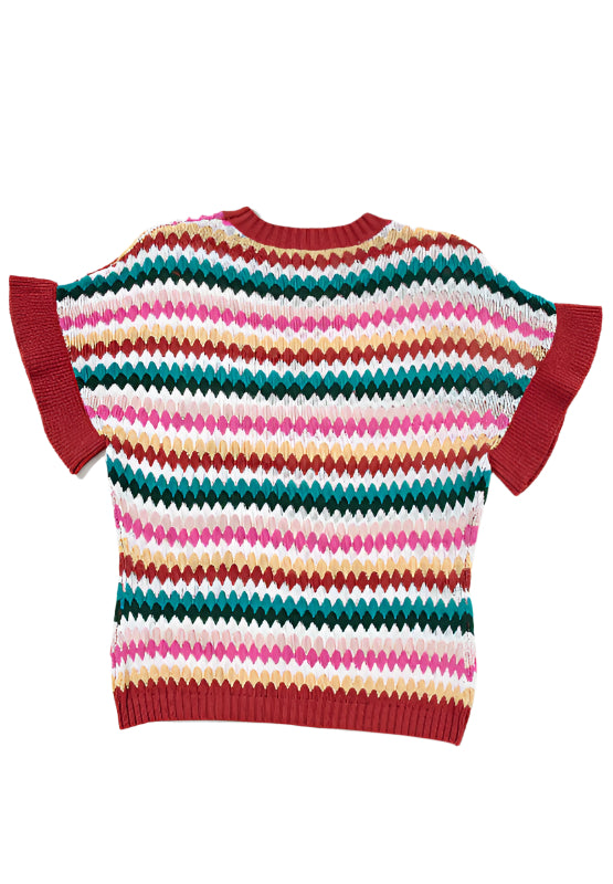 Contrast Round Neck Short Sleeve Sweater