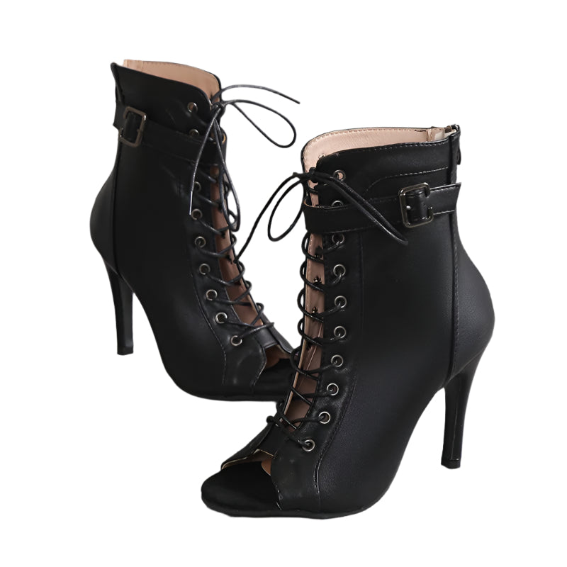 Lace-up Buckle Zipper High Heel Peep Toe Boots