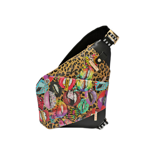 Nicole Lee USA Vegan Leather Leopard & Lip Pattern Crossbody Bag