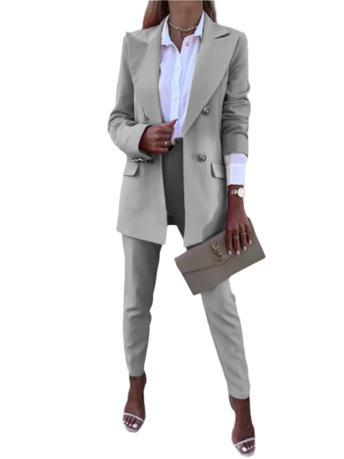 Lapel Collar Long Sleeve Blazer and Pants Set