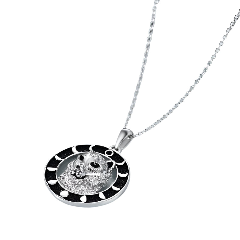 925 Sterling Silver Wolf Pendant Moon Phase Necklace