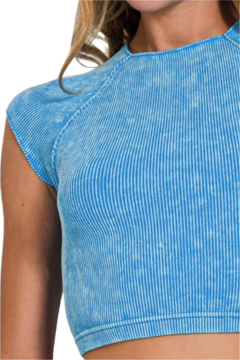 Zenana Ribbed Round Neck Cropped Top