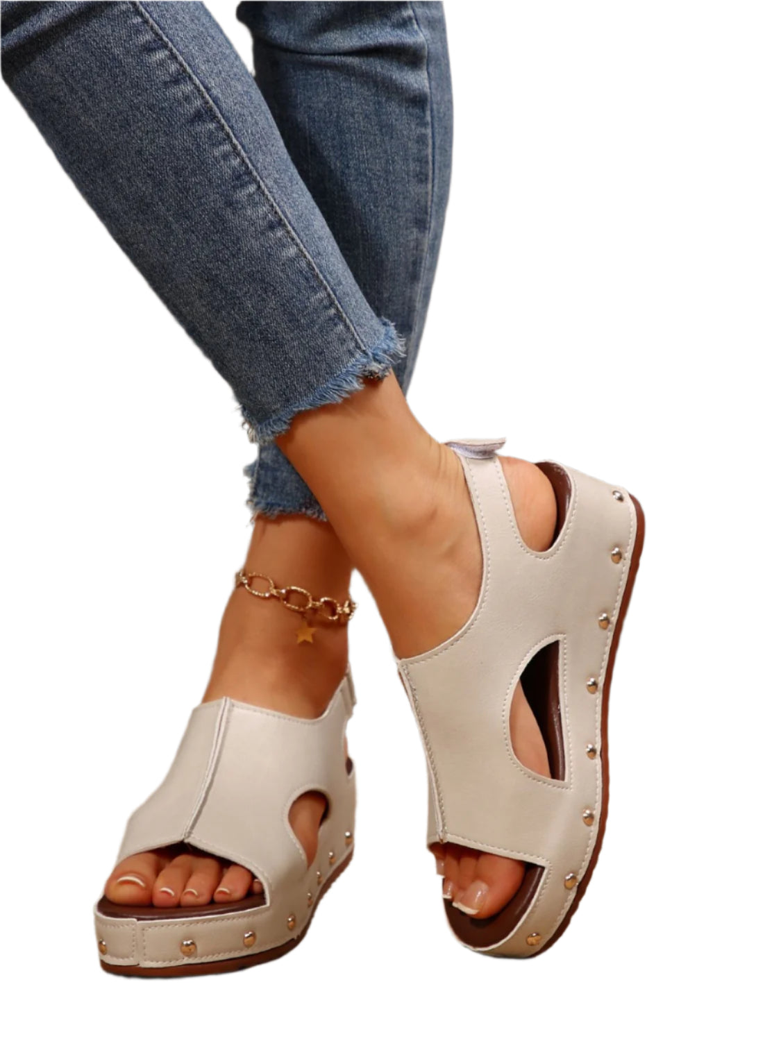 PU Leather Studded Wedge Sandals