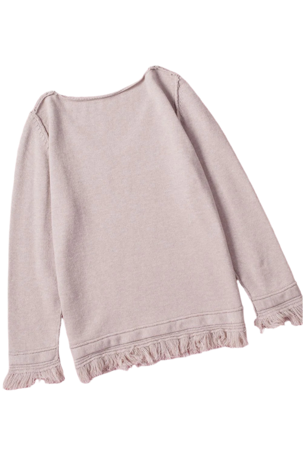 Exposed Seam Fringe Hem V-Neck Long Sleeve Sweater