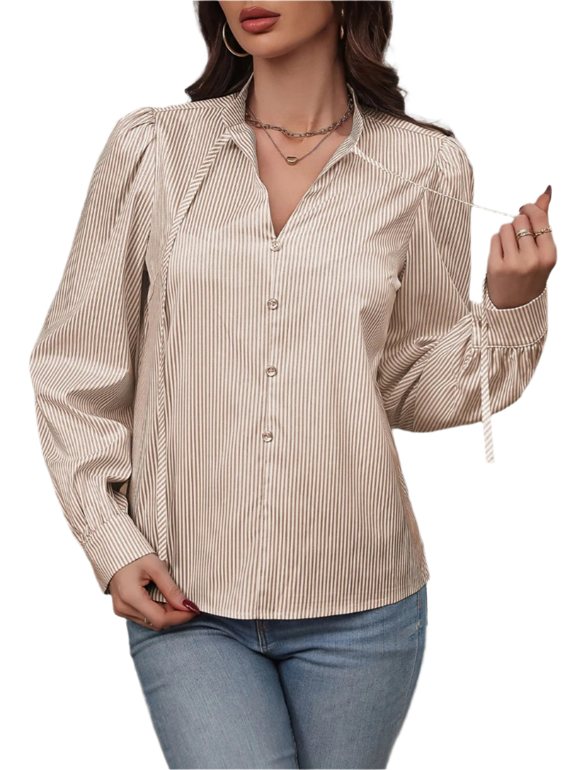 Tied Striped Long Sleeve Blouse