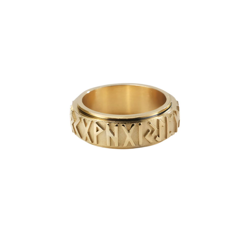 Stainless Steel Norse Elder Futhark Runes Spinning Ring