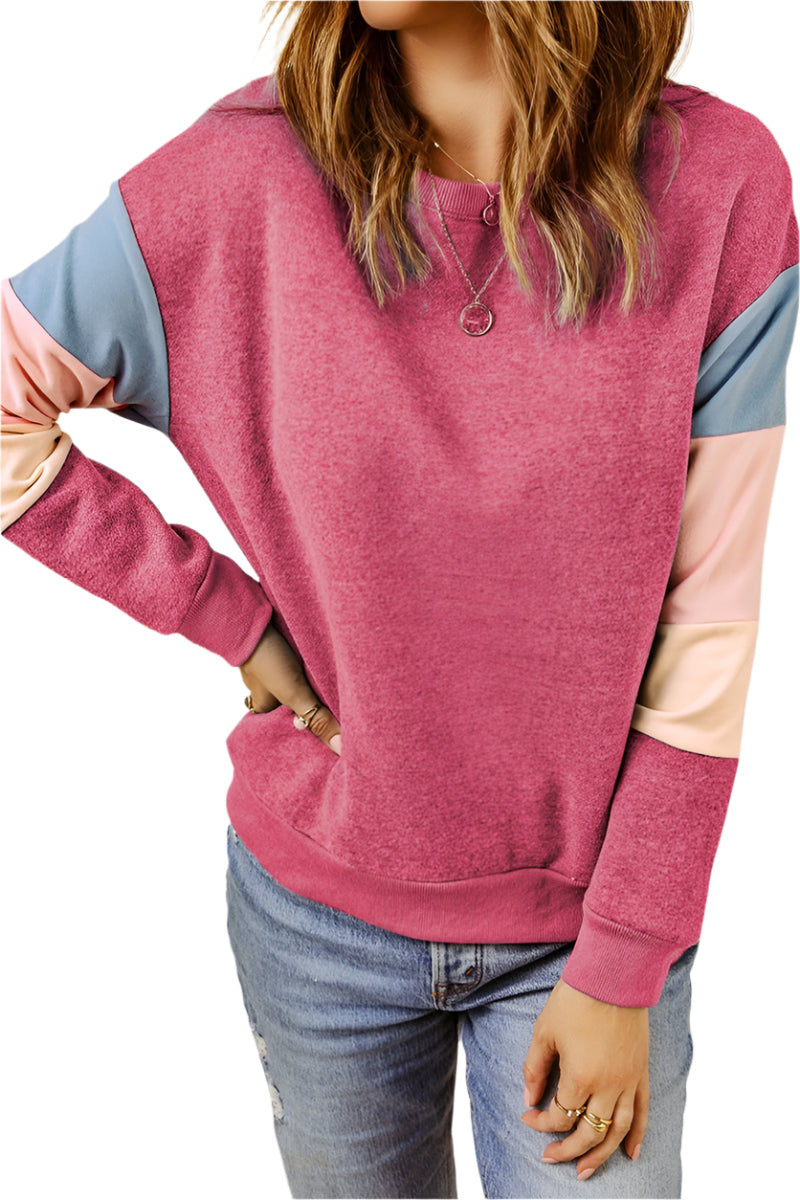 Color Block Round Neck Long Sleeve Sweatshirt