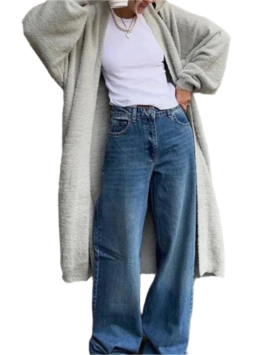 Fuzzy Open Front Solid Color Cardigan