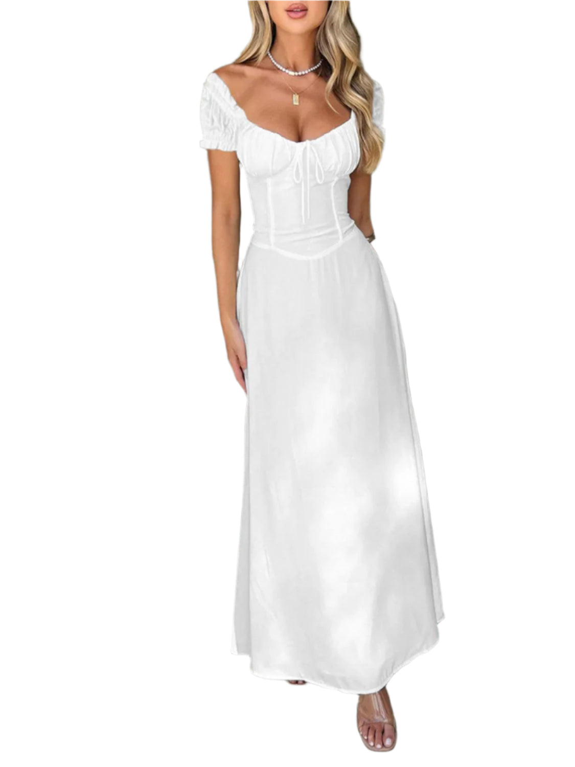 Devine Sweetheart Neck Short Sleeve Maxi Dress