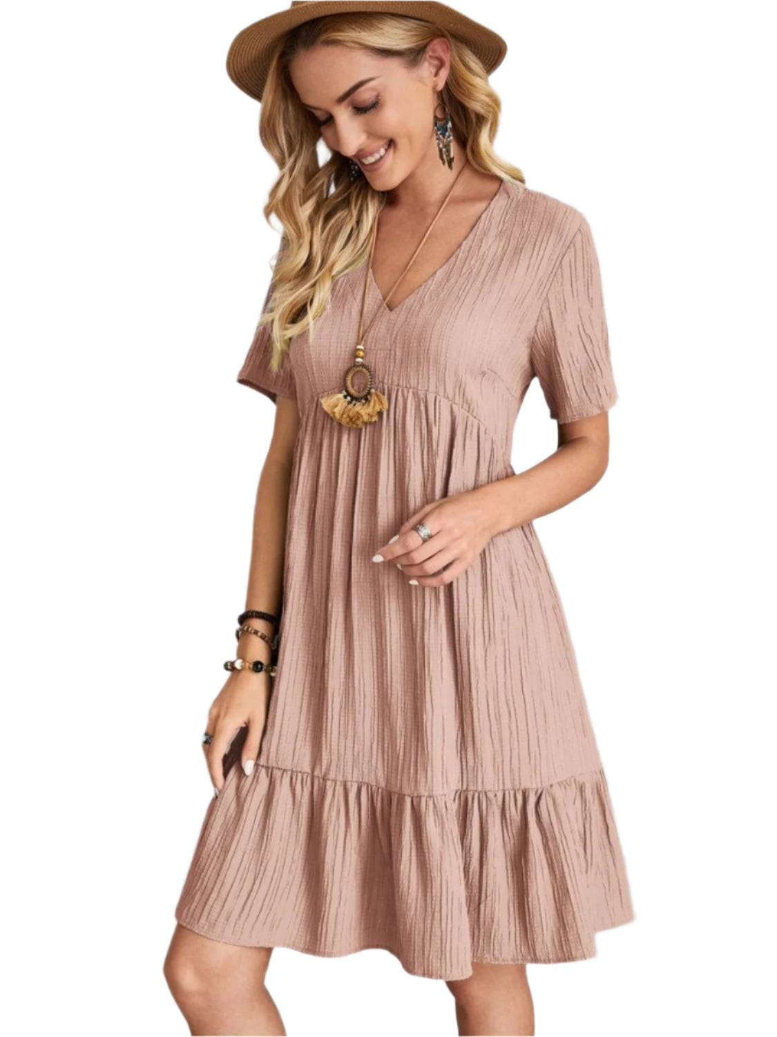 Full Size V-Neck Short Sleeve Dress