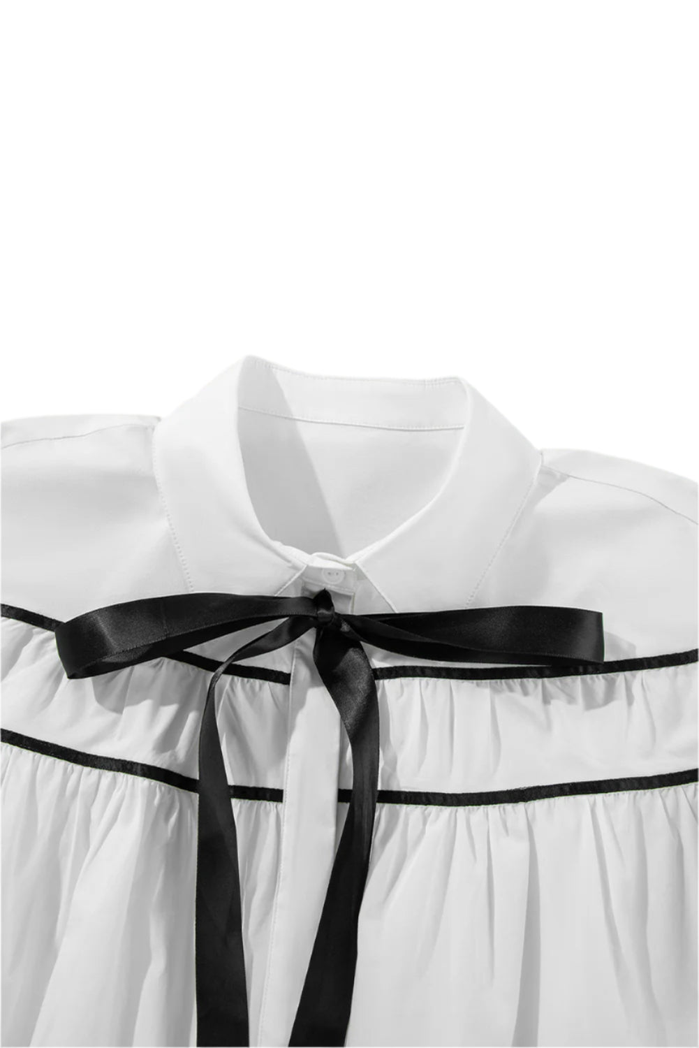 Ribbon Bowtie Collared Neck Flounce Sleeve Shirt