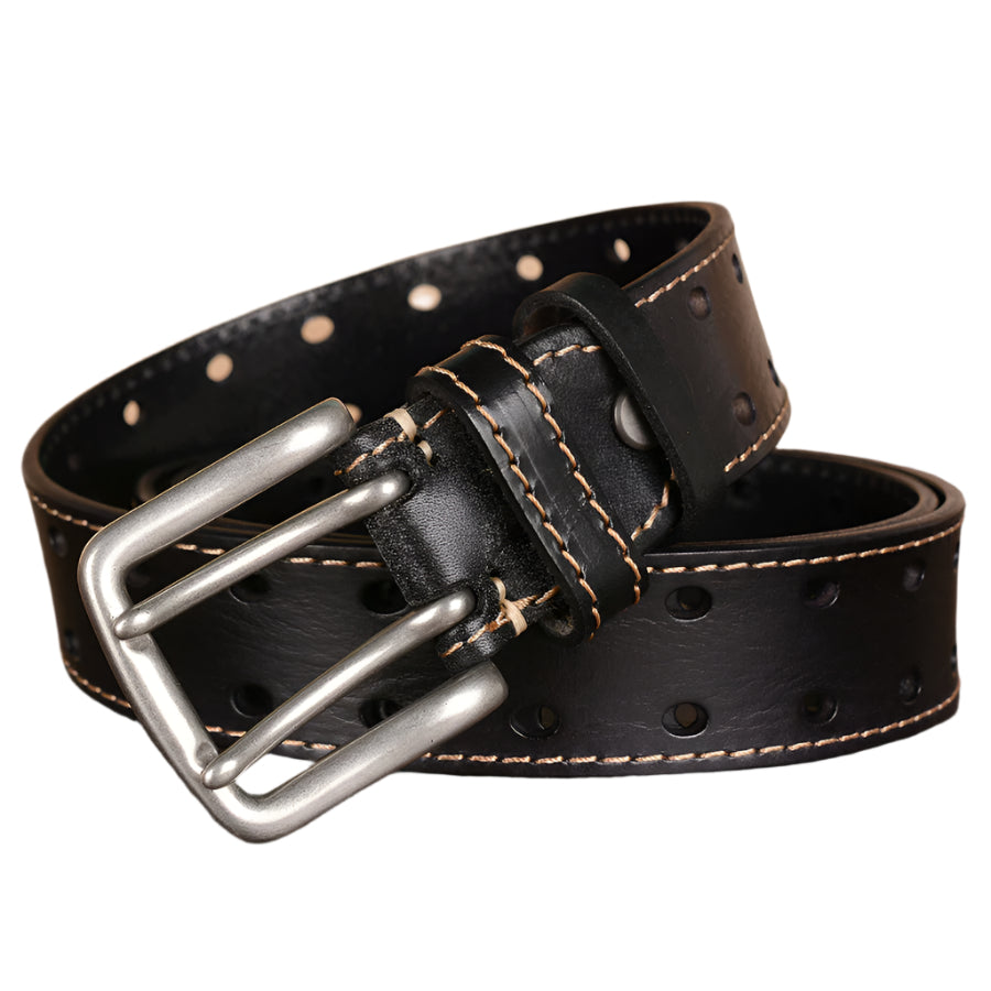 Men's Cowhide Leather Double Pin Belt
