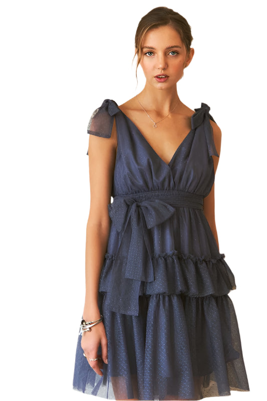 ADORA Tie Shoulder Polka Dot Mesh Dress