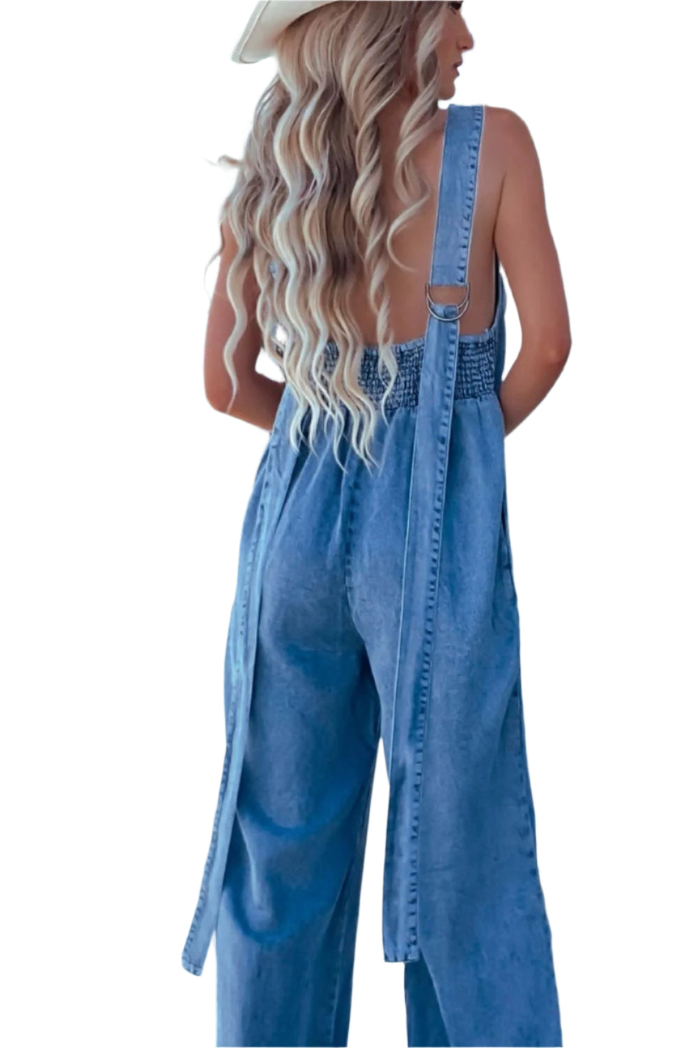 V-Neck Wide Leg Denim Jumpsuit