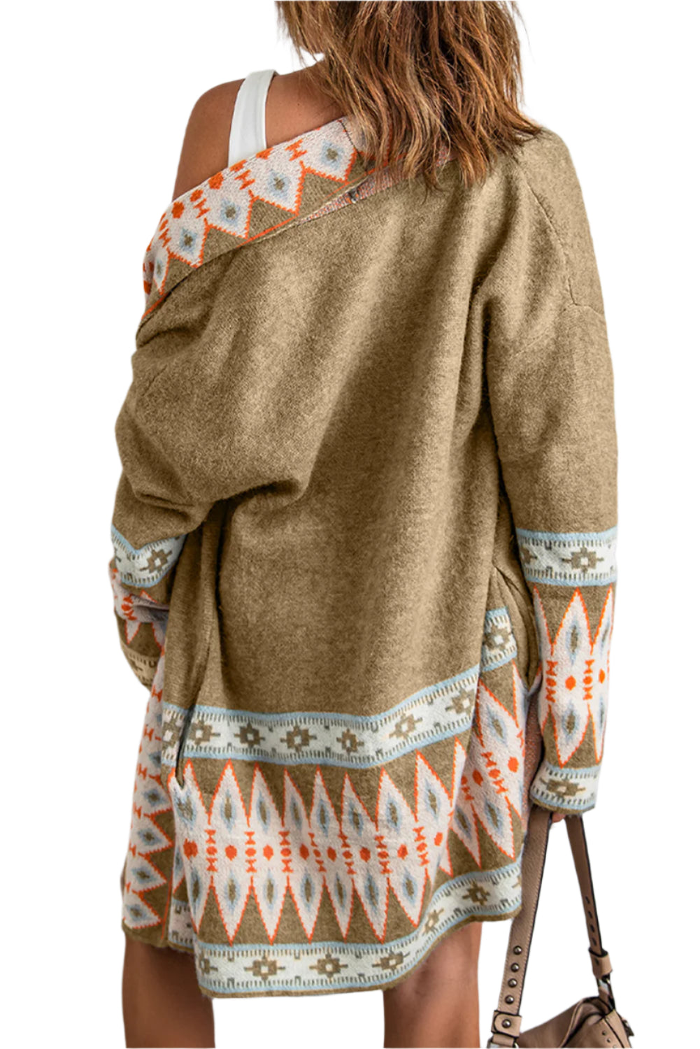 Geometric Open Front Long Sleeve Cardigan