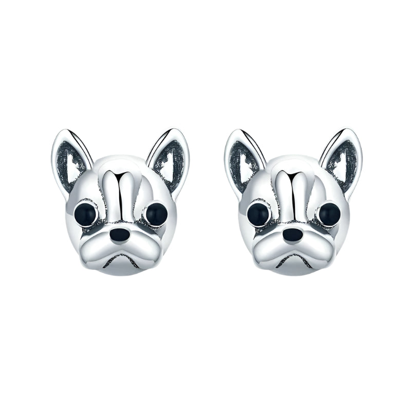925 Sterling Silver French Bulldog Stud Earrings