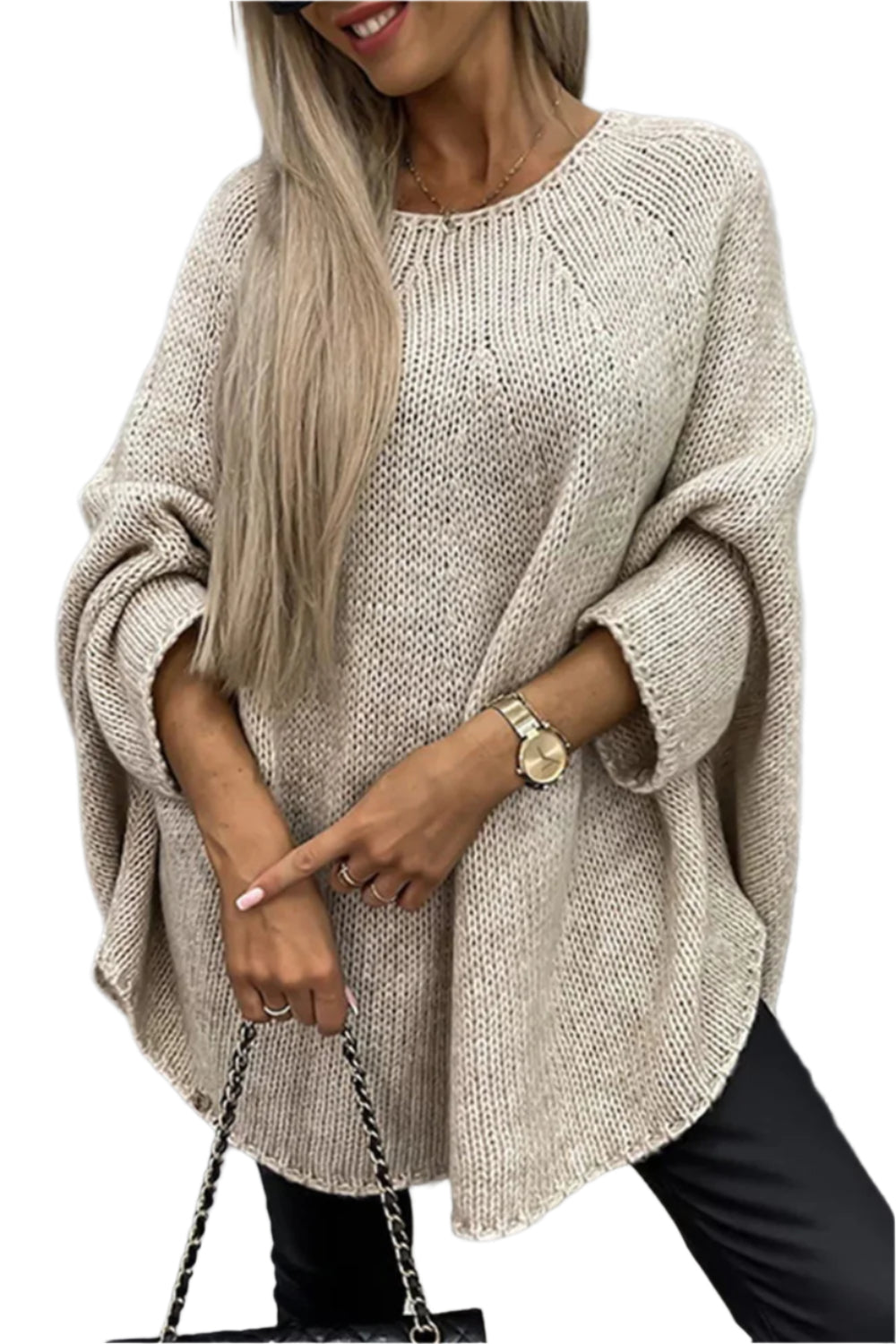 Round Neck Batwing Sleeve Sweater