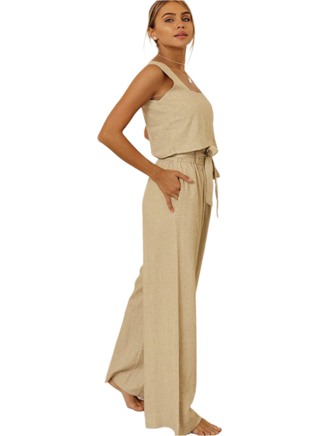 Square Neck Sleeveless Top and Pants Set
