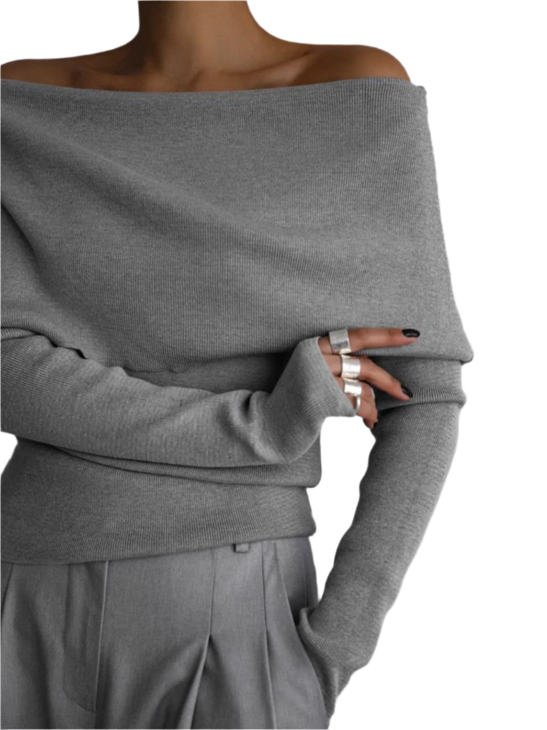 Off-Shoulder Long Sleeve Knit Top