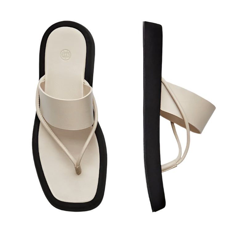 Cowhide Platform Flip Flop Shoes