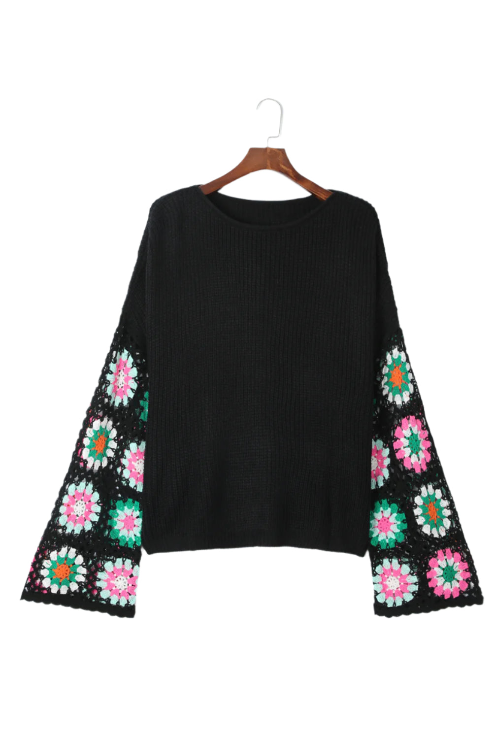 Crochet Round Neck Long Sleeve Knit Top