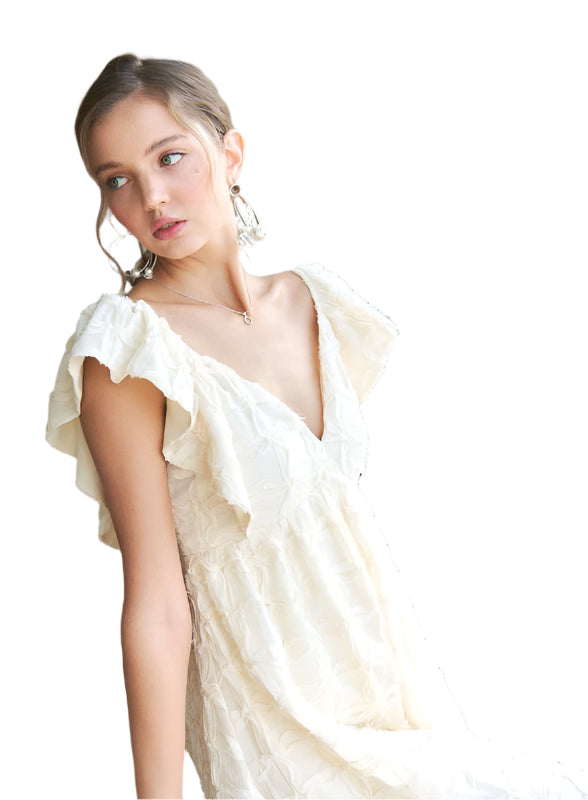 ADORA Tie Back V-Neck Ruffle Sleeve Dress