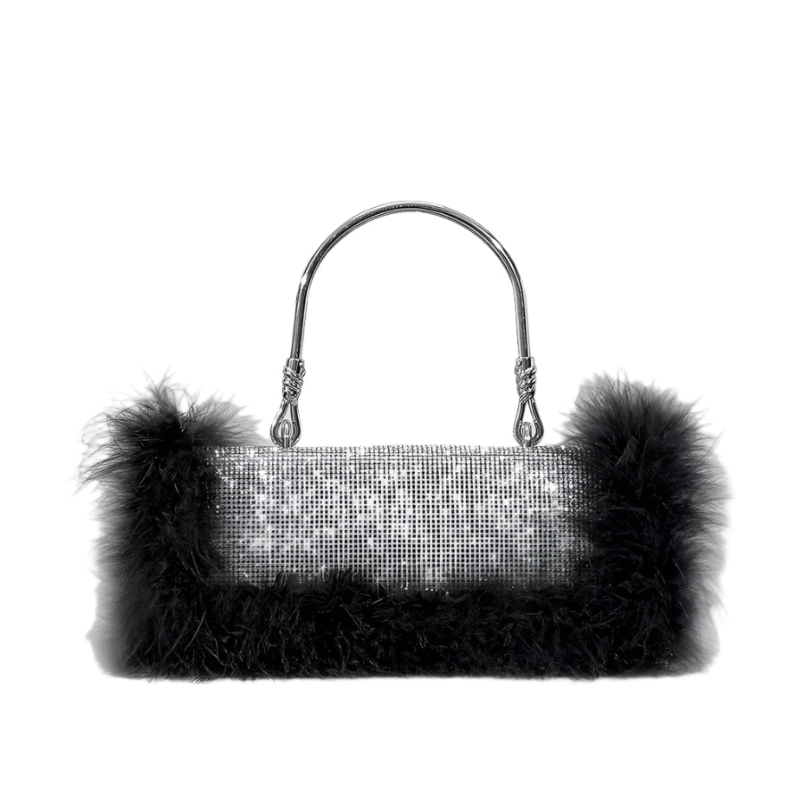 Faux Fur and Rhinestone Magnetic Closure Handbag