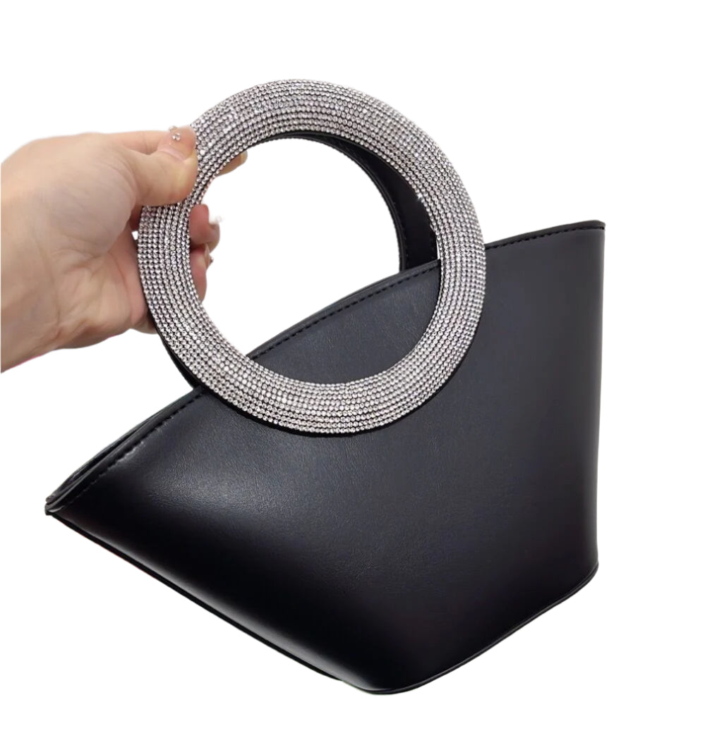 Embellished Handle Basket Handbag