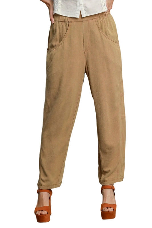 Umgee Elastic Waist Baggy Fit Pants with Pockets