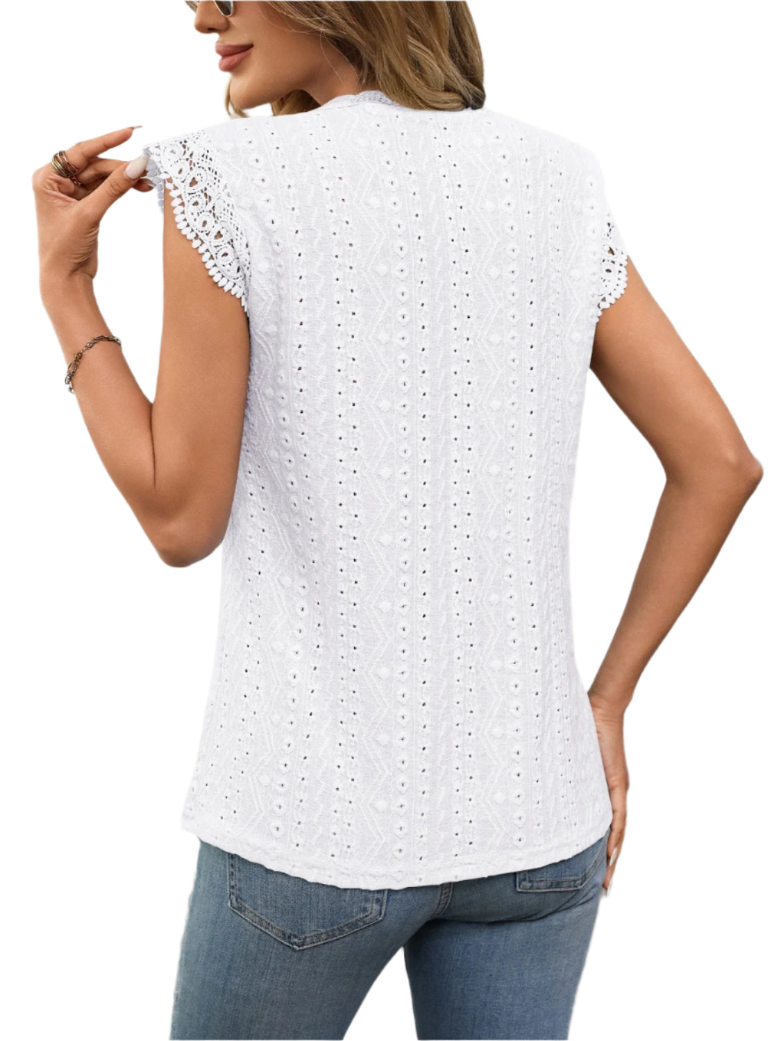 Lace Detail Round Neck Cap Sleeve Top