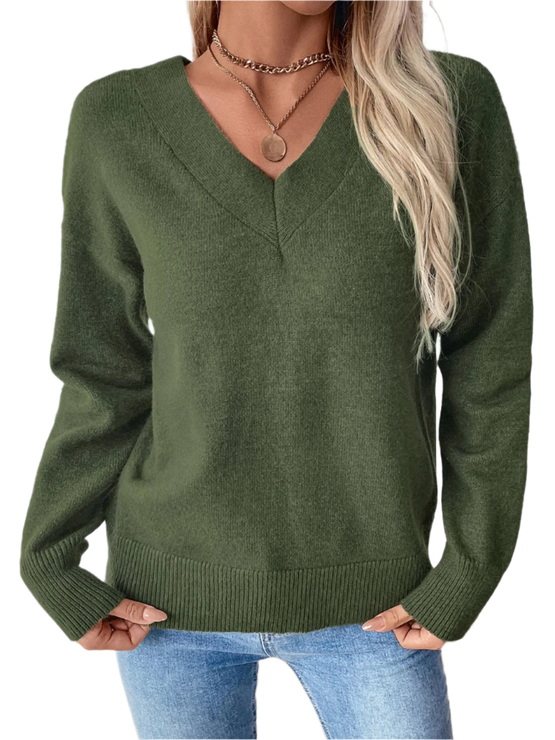 Perfee Twisted V-Neck Long Sleeve Sweatshirt