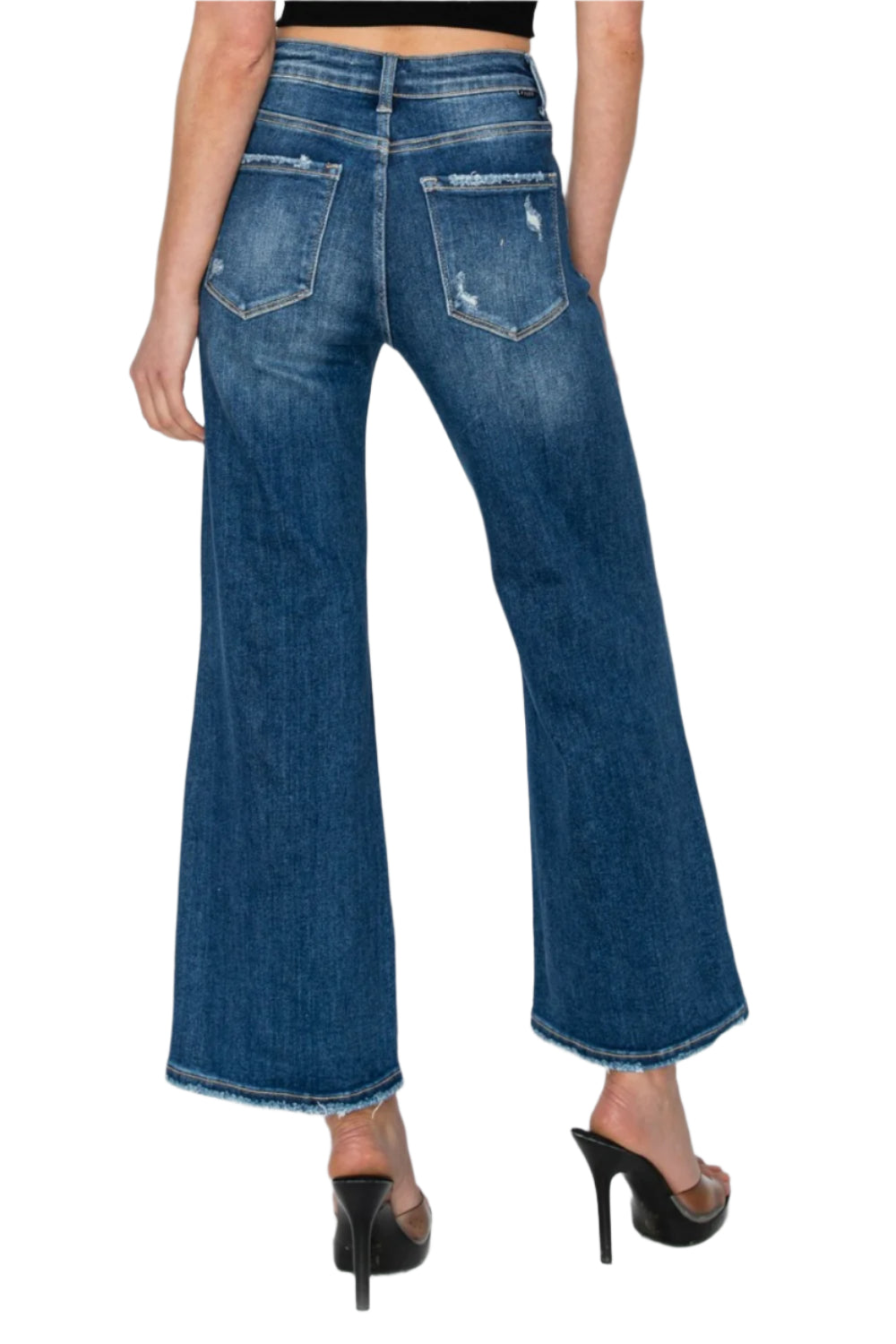 Risen Full Size High Rise Patch Detailed Wide Leg Crop Jeans