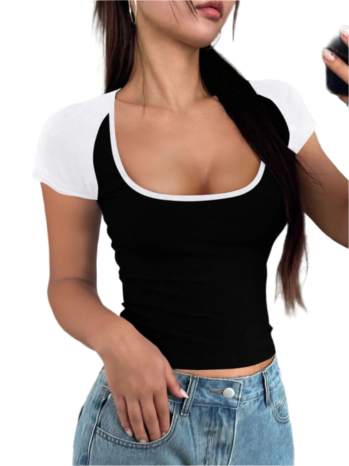 Devine Contrast Scoop Neck Short Sleeve T-Shirt