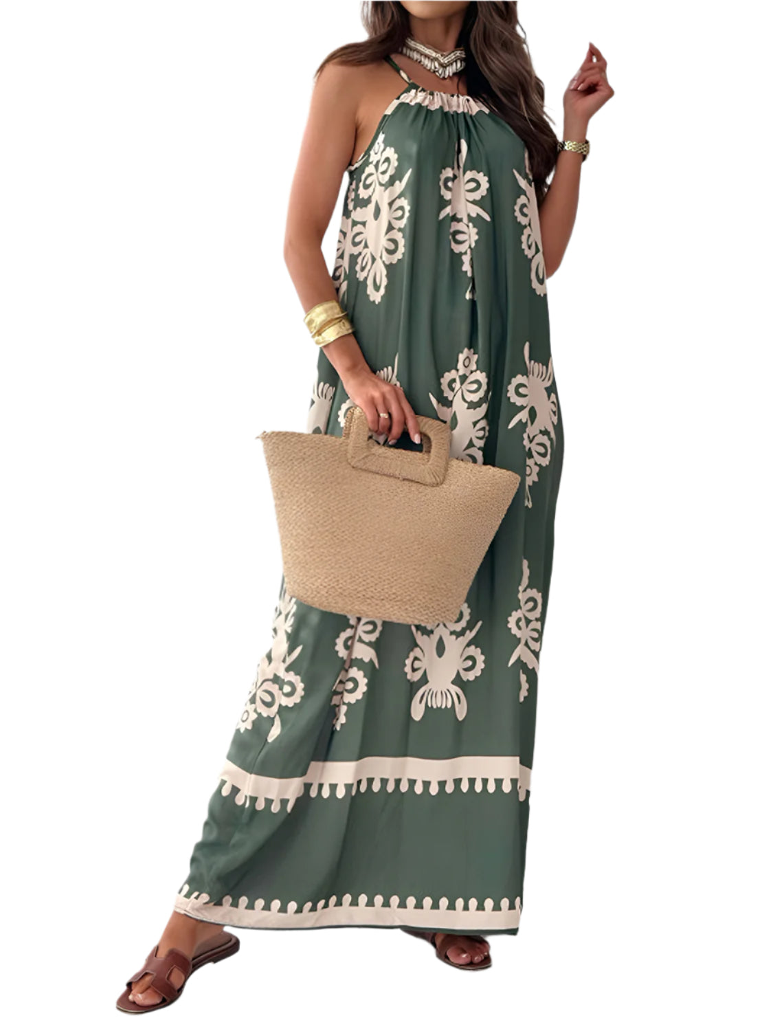 Printed Spaghetti Strap Sleeveless Maxi Dress