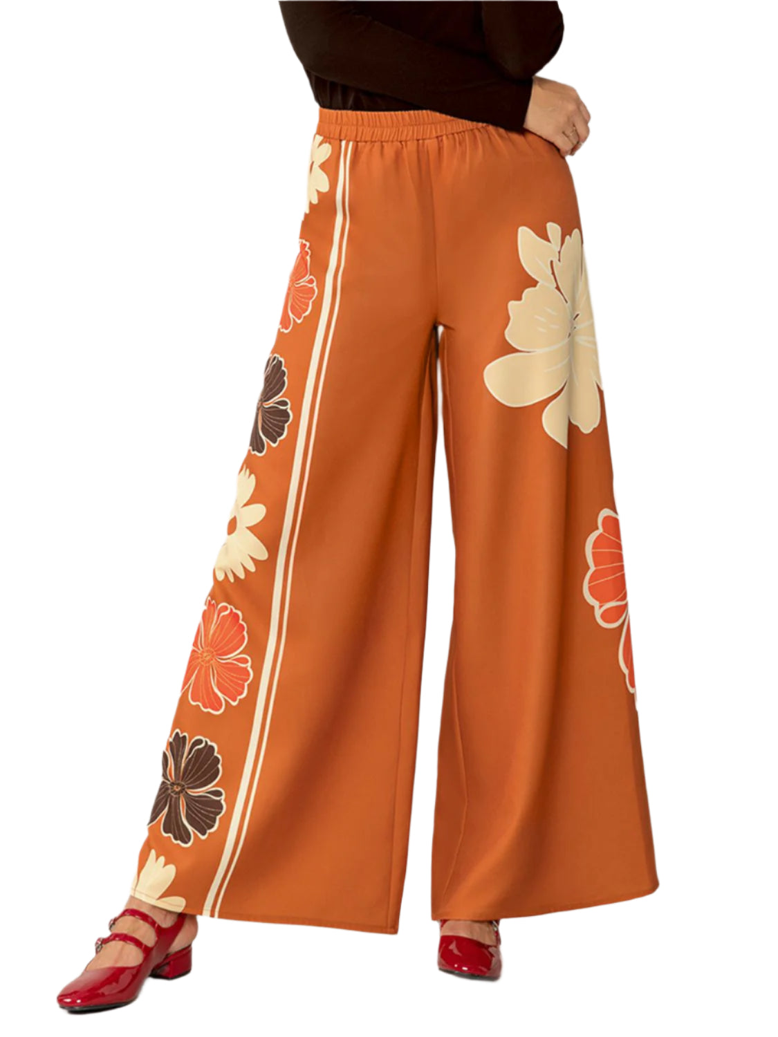 Printed Elastic Waist Wide Leg Pants