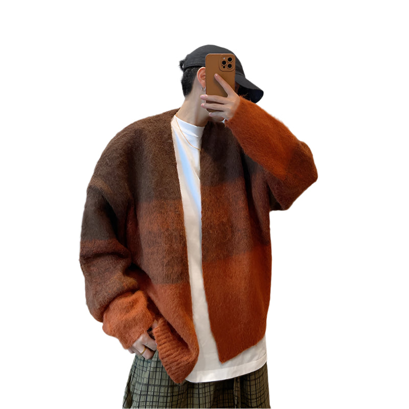 Men's Loose Gradient Brushed Cardigan