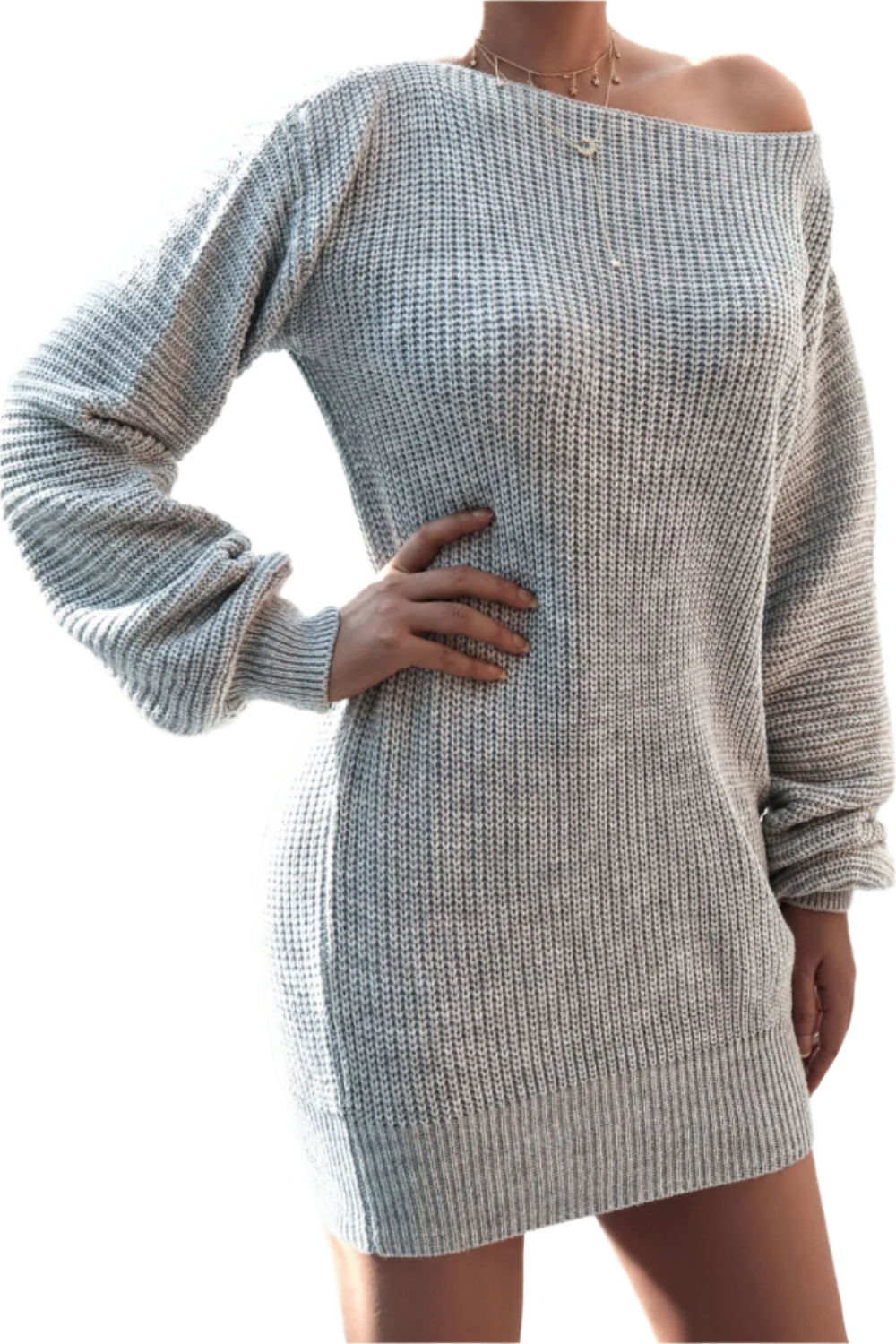 Boat Neck Long Sleeve Mini Sweater Dress