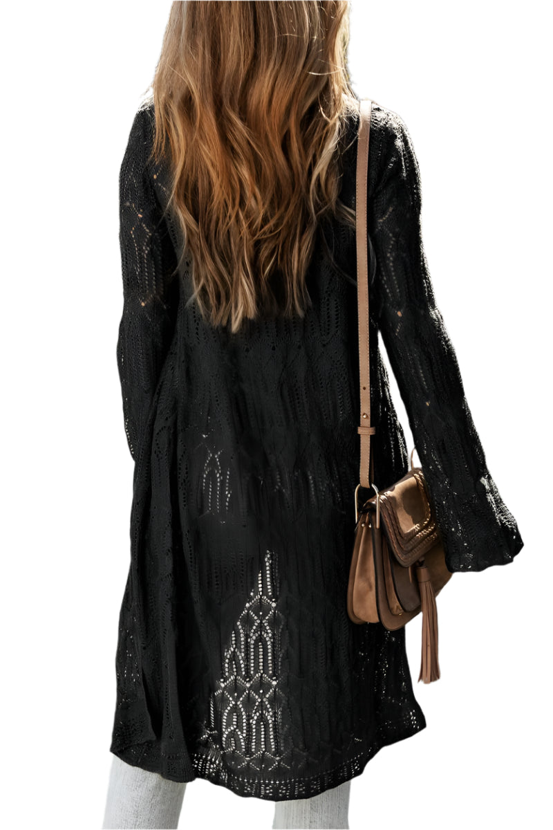 Openwork Open Front Long Sleeve Cardigan