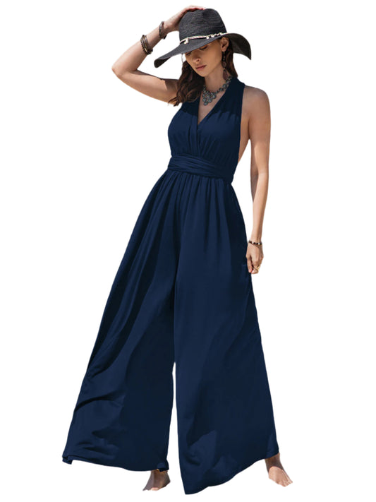 Surplice Wide Leg Jumpsuit with Free Tie