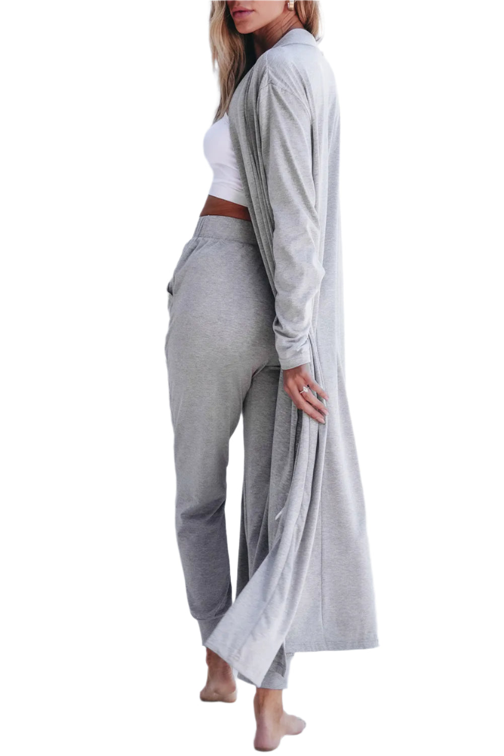 Open Front Long Sleeve Cardigan and Pants Lounge Set