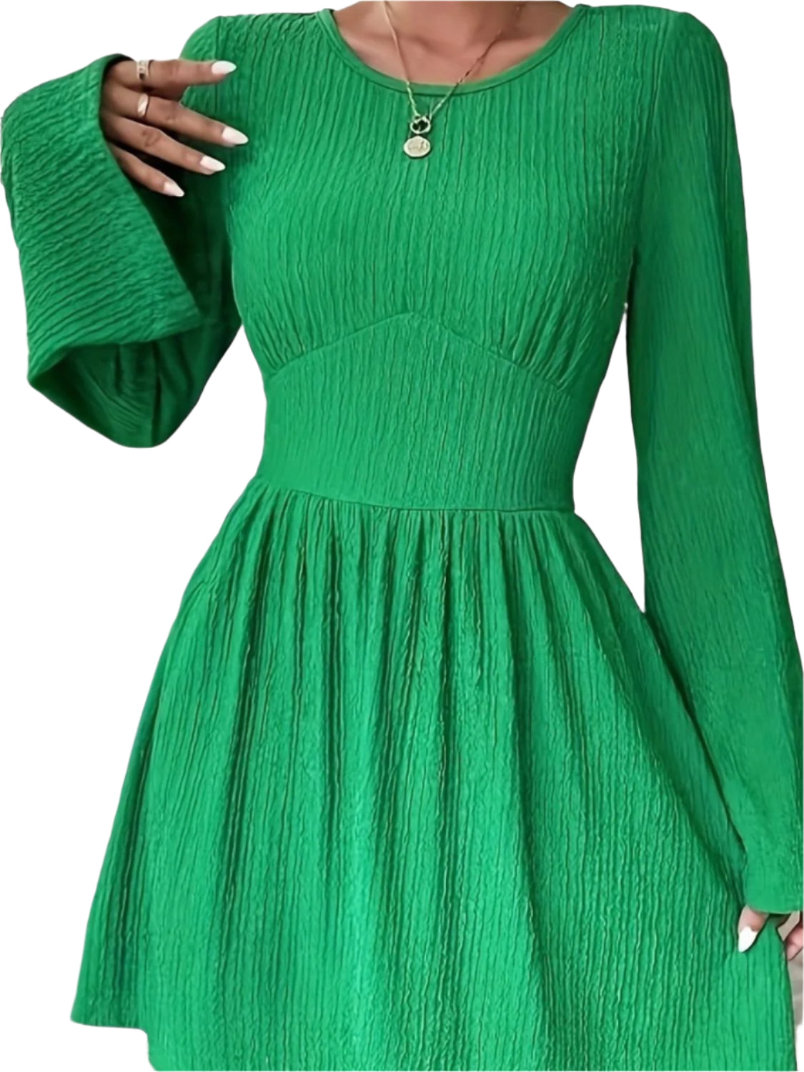 Round Neck Flare Sleeve Mini Dress