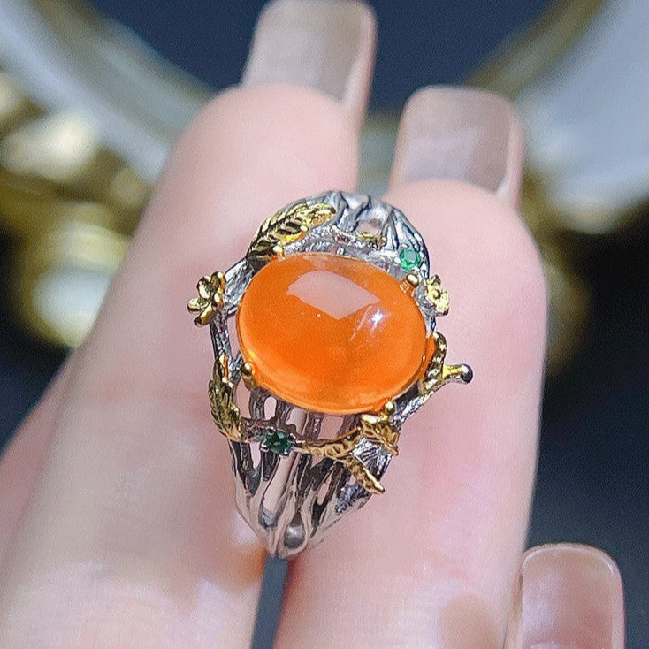 Fire Opal Crystal 925 Sterling Silver Ring