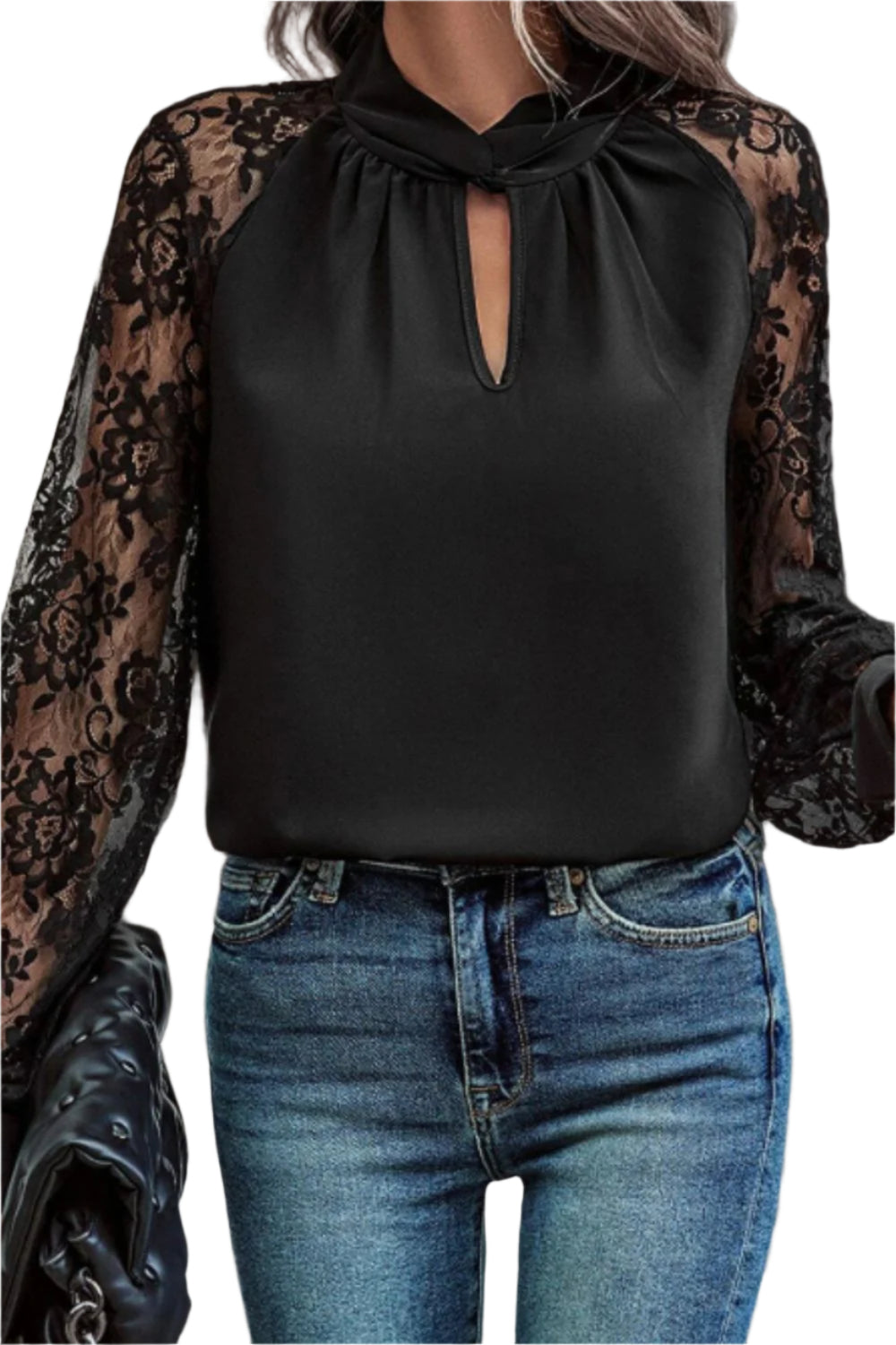 Cutout Lace Detail Long Sleeve Blouse