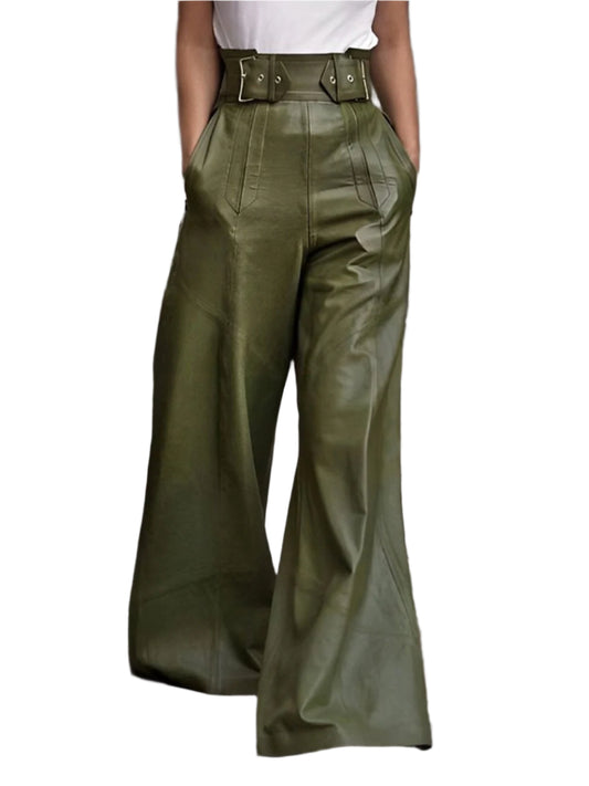 Half Elastic Waist Wide Leg Pants