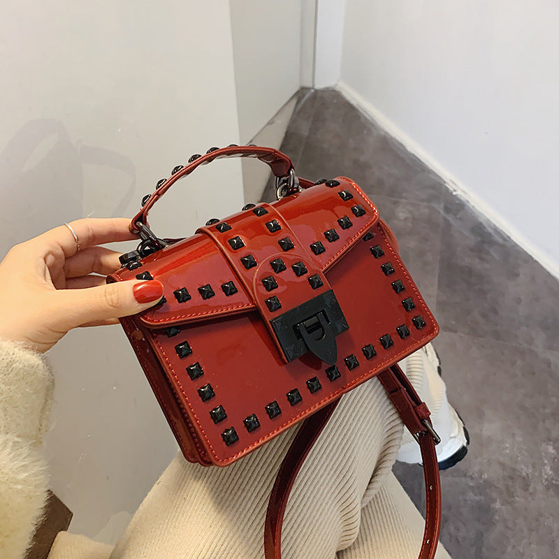 Riveted Square Patent Leather Handbag