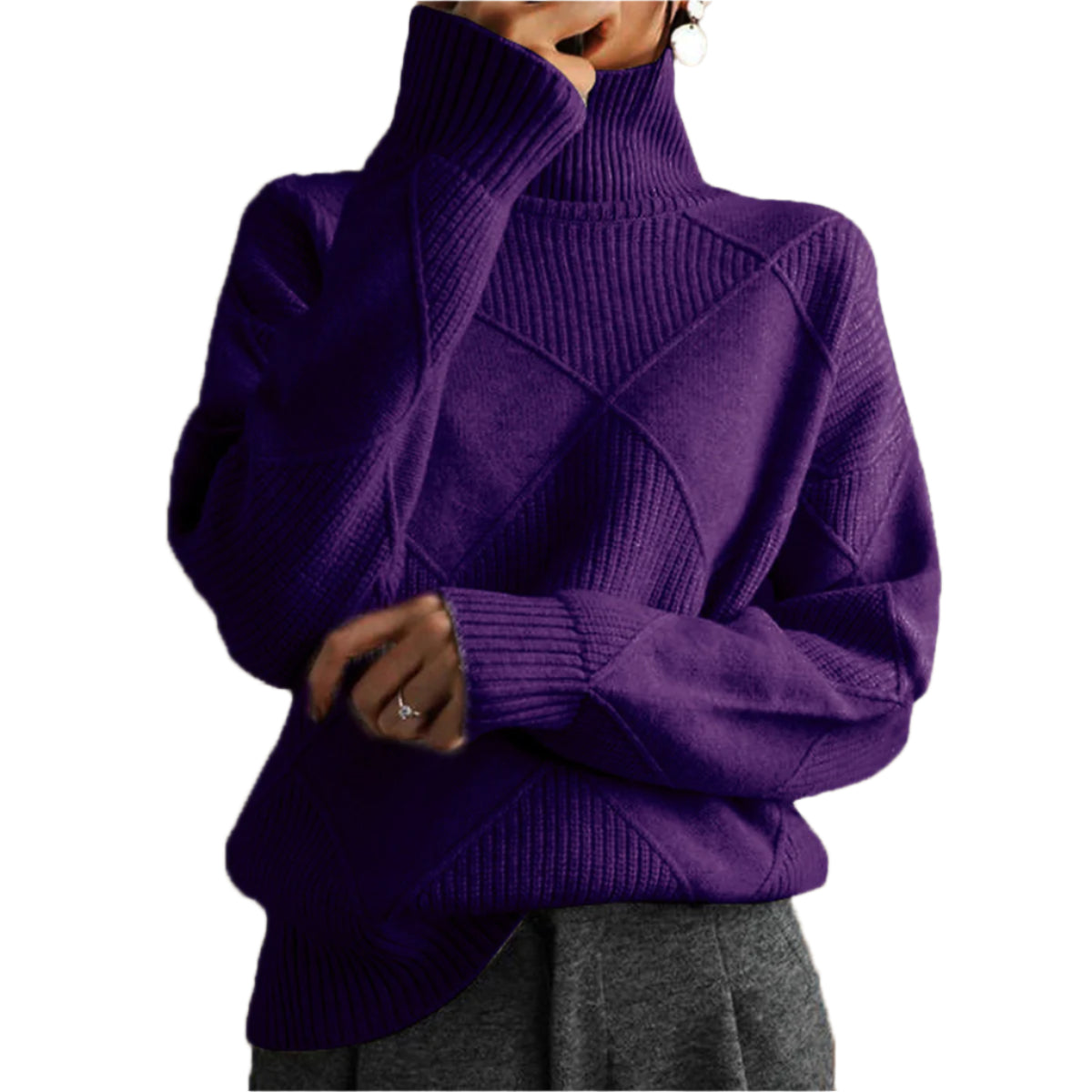 Geometric Turtleneck Long Sleeve Sweater