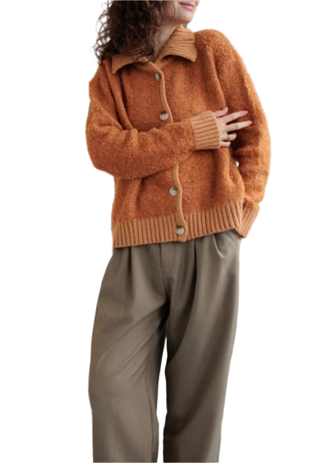 Collared Neck Button Down Long Sleeve Cardigan